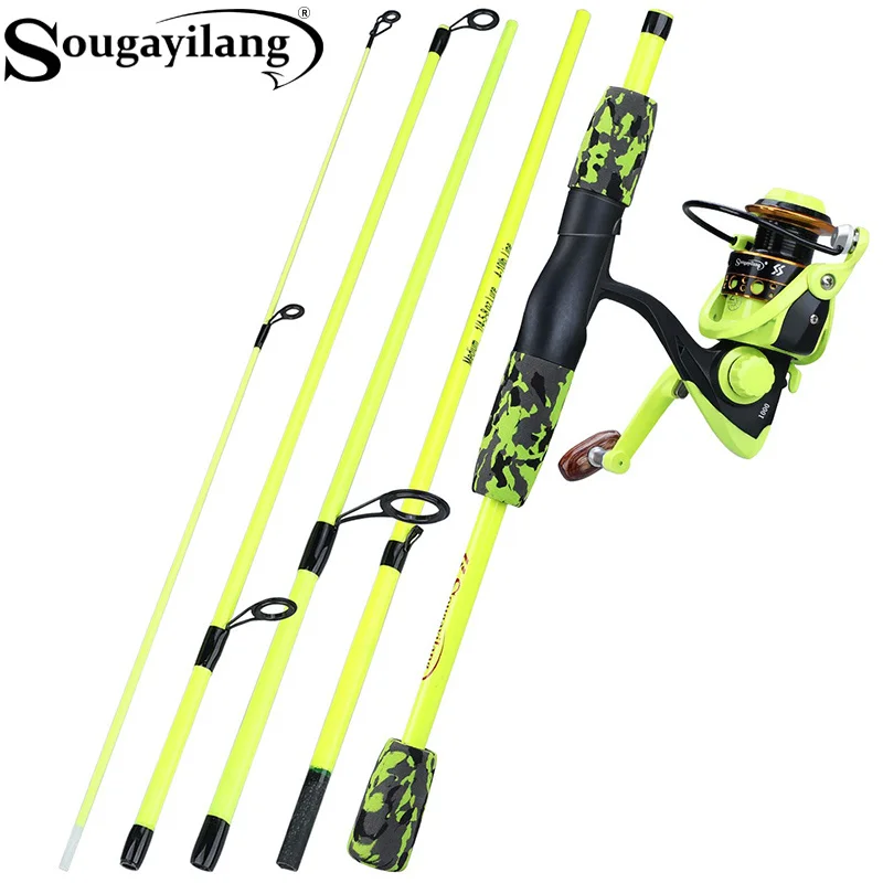 Fishing Rod Spinning - Sougayilang Przenośny 5-częściowy zestaw wędkarski czerwono-żółty,